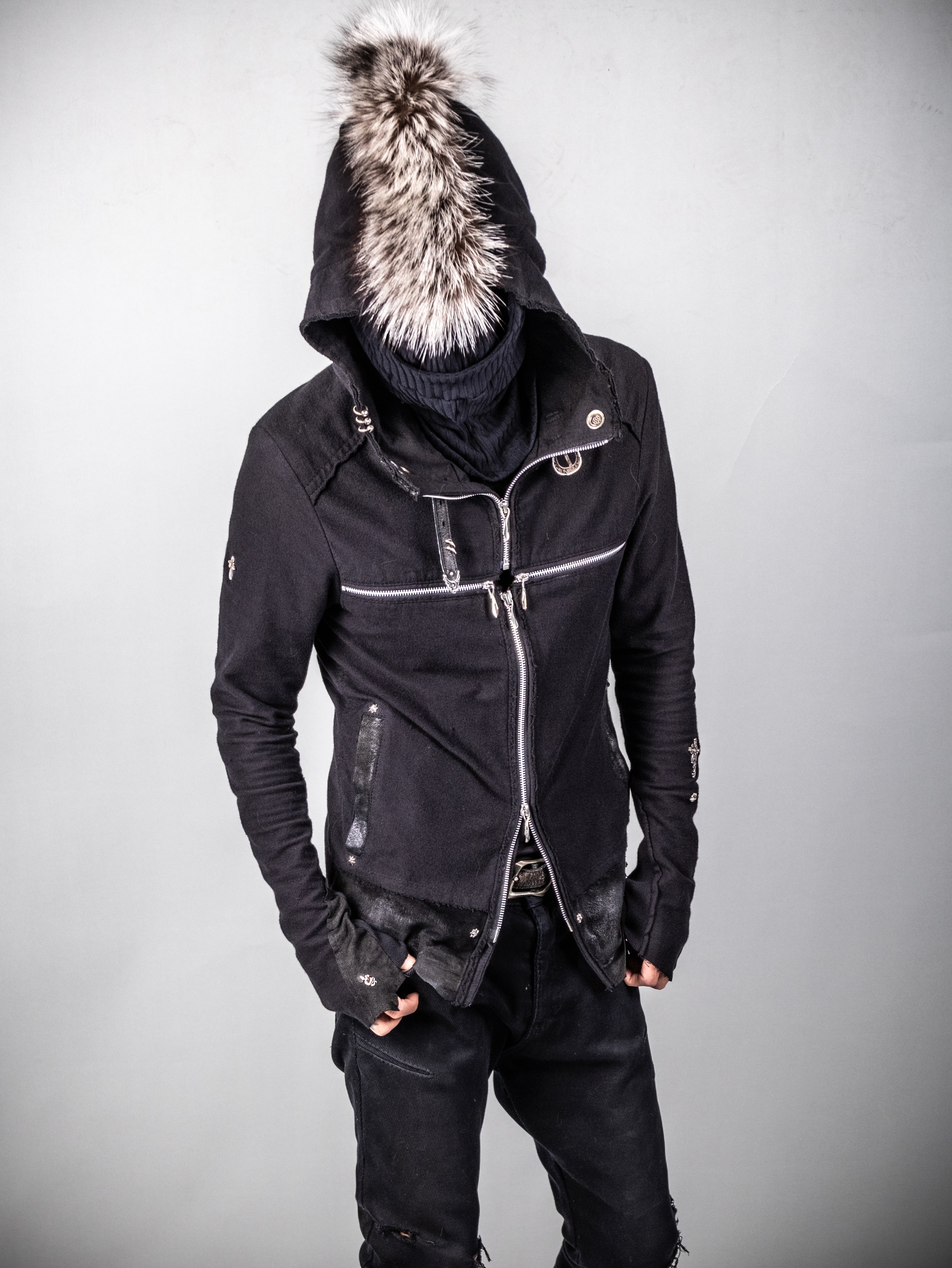 ジャケット・アウター 00s 14th addiction leather hoodie jacket 14th addiction hooded cross zip leather jacket LINK IN BIO.