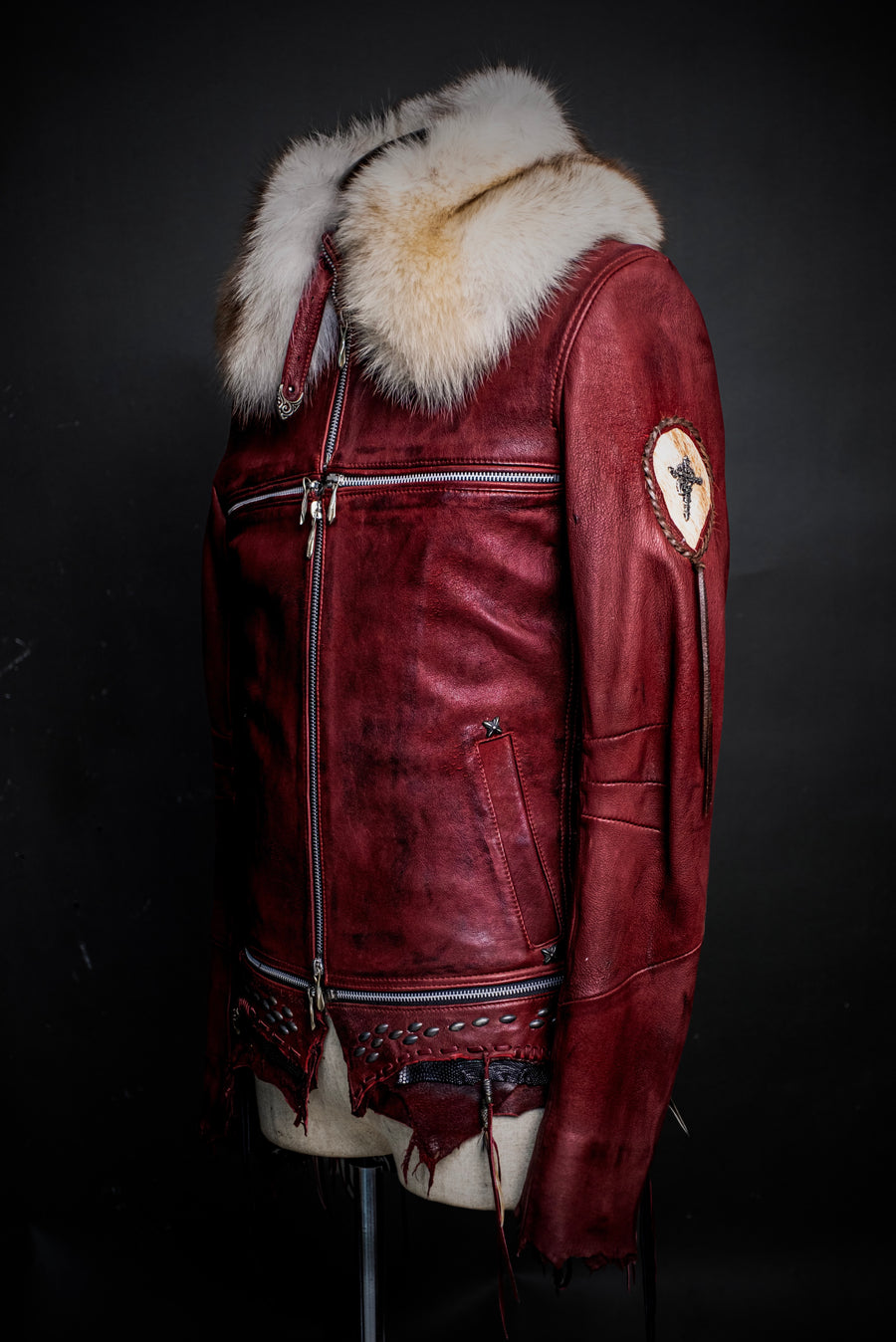 Cross Zip Red w/ White Fox Fur