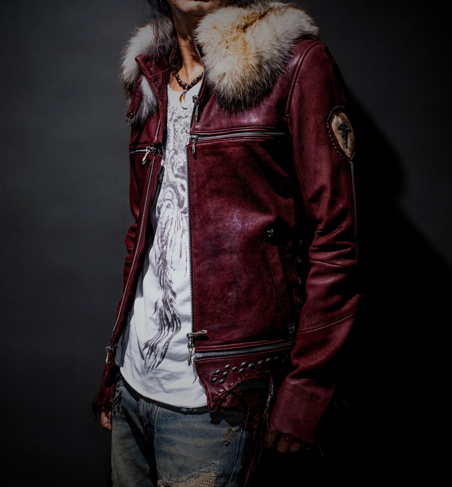Cross Zip Red w/ White Fox Fur