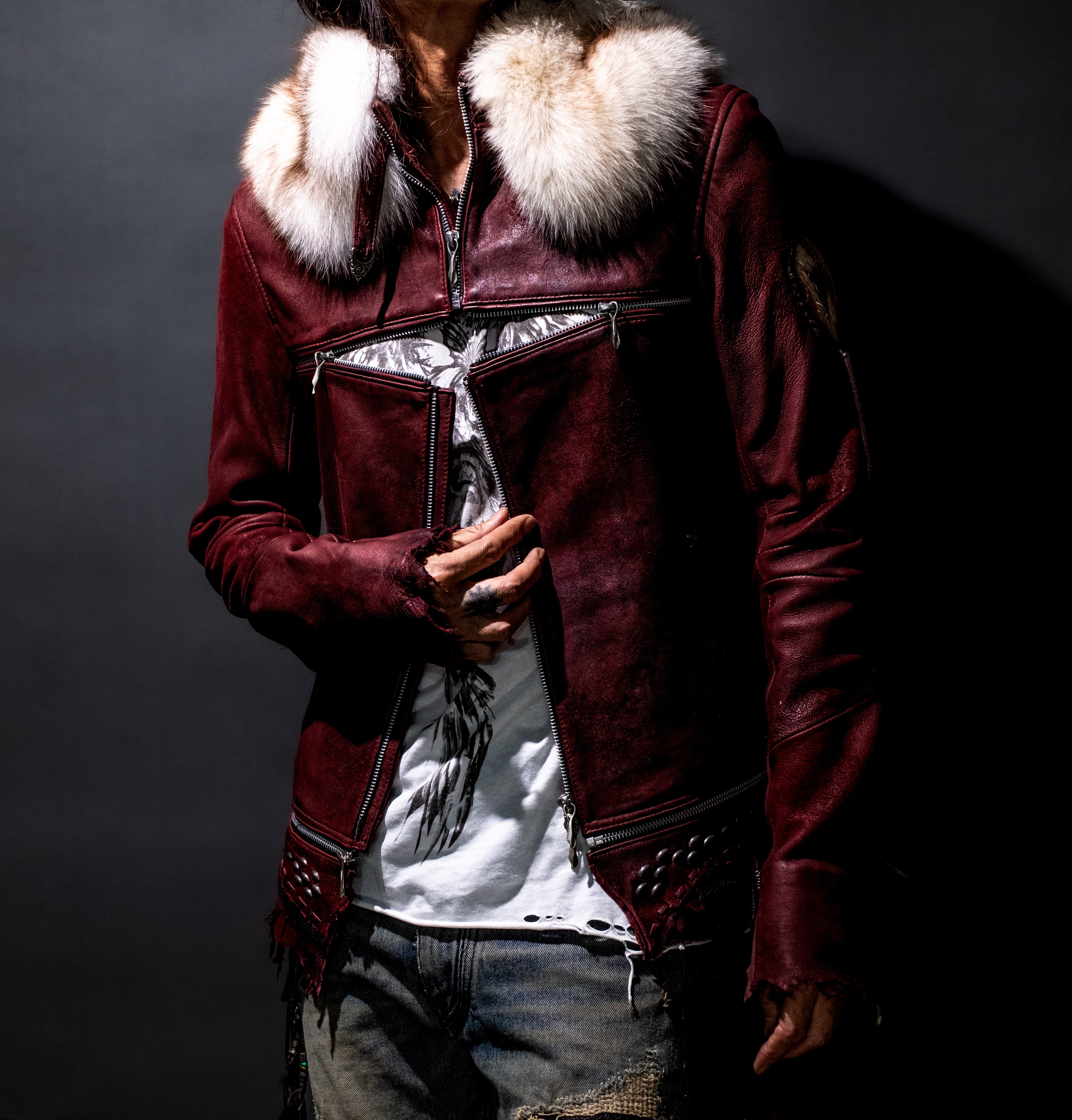 Cross Zip Red w/ White Fox Fur